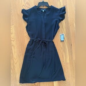 Nine West Black Tie-Waist Midi Dress with Ruffle Sleeves